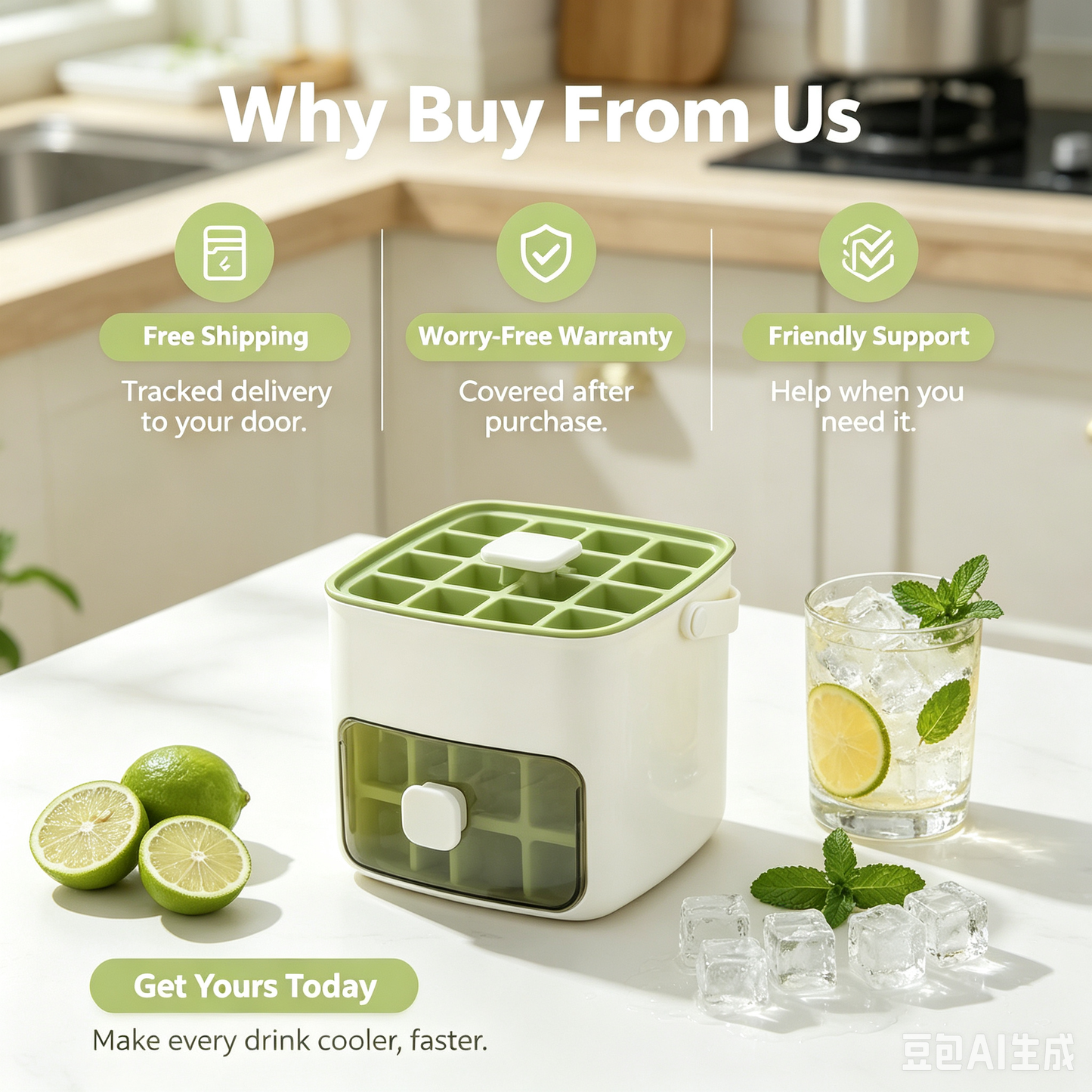 48 Grid One-Touch Ice Cube Tray